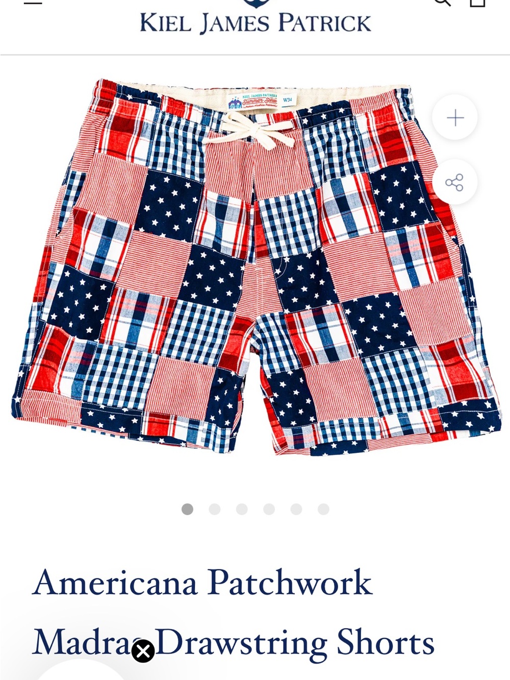 Kiel James Patrick Americana Patchwork Madras Drawstring Shorts - Size 32 - NWT